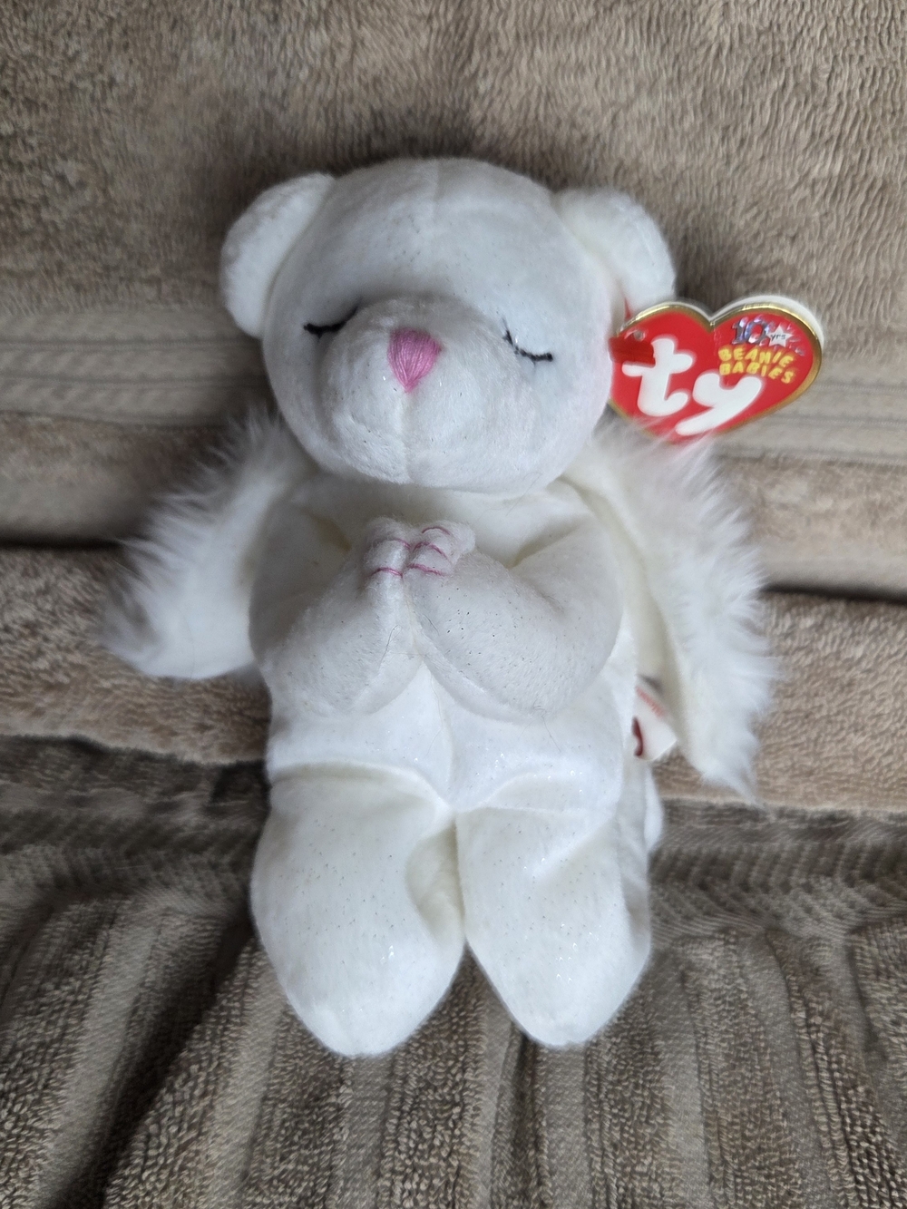 Vintage Ty Beanie Baby Blessed White Angel Bear W/sparkles